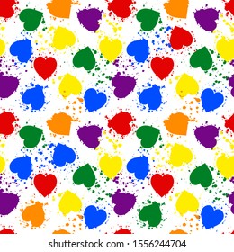 Vector seamless pattern lgbt pride color heart. Valentines Day. Love illustration. Paint blobs