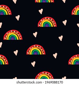 Vector seamless pattern lgbt pattern pride rainbow on black