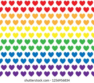 Vector seamless pattern of lgbt rainbow flag heart Isolated on white background 