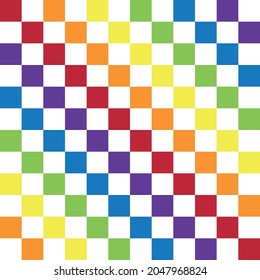 Vector Seamless Pattern Of Lgbt Rainbow Checkered Chessboard Texture Isolated On White Background