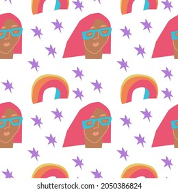 Vector seamless pattern LGBTQ isolated background flat.Bright,hippie,peaceful hand painted print.Design for wrapping paper,packaging,textiles,fabric,coloring pages,backdrop,wallpaper,scrapbook paper.