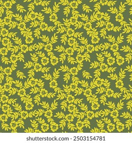 Vector seamless pattern. Liberty pattern in small flowers. Small off white and coral pink flowers. Ivory background. Ditsy floral background.