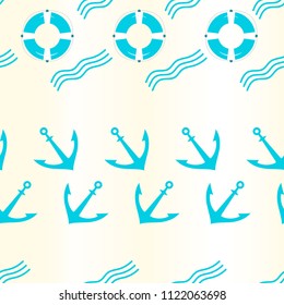 Vector seamless pattern with lifebuoy and anchor. Cute summer background. For textile and fabric, cover, print on clothes. Marine wallpaper.