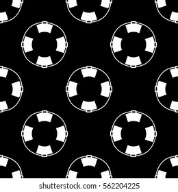 Vector seamless pattern with lifebuoy. Symmetrical background, nautical theme. Graphic illustration. Black and white. Template for wrapping, backgrounds, fabric, prints, decor surface