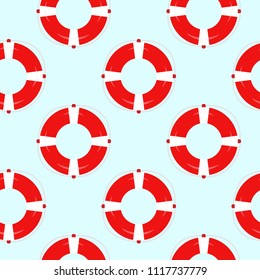 Vector seamless pattern with lifebuoys. Cute summer background. For textile and fabric, cover, print on clothes. Colorful marine wallpaper.