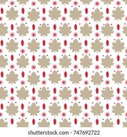 Vector seamless pattern with light brown maple leaves and red oak leaves. Good for seasonal autumn and winter textile, wrapping paper decoration.