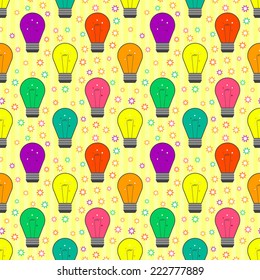 Vector seamless pattern with light bulb in flat style, element ideas