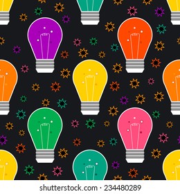 Vector seamless pattern with light bulb in flat style, element ideas