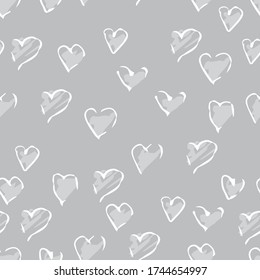 Vector seamless pattern with light color hearts on gray background hand-drawn style cute illustration. Texture for ceramic tile, wallpapers, wrapping gift, textile, web page backgrounds