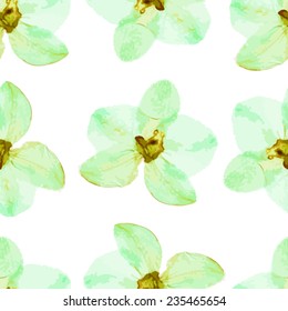 Vector seamless pattern with light green transparent orchids.