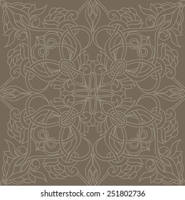 Vector seamless pattern. Light monochrome element for design. Ornamental lace tracery on light background.  Endless texture. Pastel pattern fill.