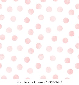 Vector seamless pattern of light pink rose watercolor circles on a white background