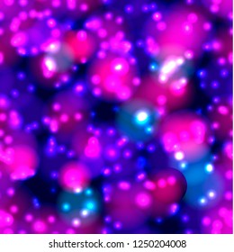 Vector Seamless Pattern, Light Spots, Neon Ultraviolet Background, Festive Illustration.