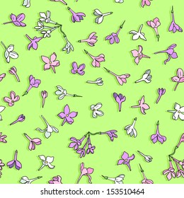 Vector seamless pattern with lilac flowers, floral ornament, hand drawn natural illustration