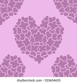 Vector seamless pattern with lilac flowers in a heart shape. Tile floral ornament for valentines day design