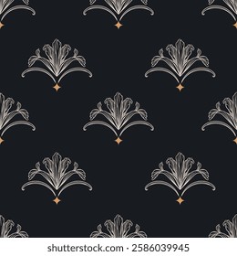 Vector seamless pattern with lilies on black background