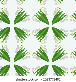 Vector seamless pattern with lily of the valley on light green.