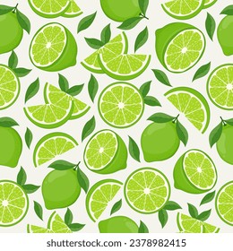 Vector seamless pattern with lime fruits. Citrus repeated background. Vector illustration for design and print