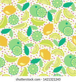Vector Seamless pattern with Lime, lemon and orange slices on light  background 