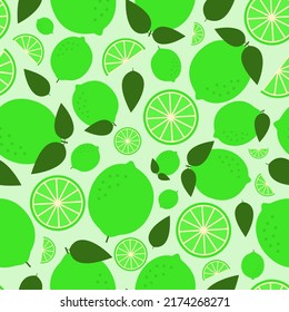 Vector seamless pattern with lime on a green background