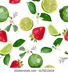 Vector seamless pattern with lime and strawberry