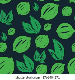 vector seamless pattern of limes and leaves