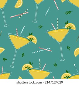 Vector seamless pattern with limoncello cocktails