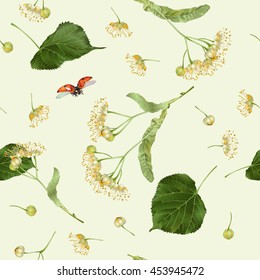 Vector seamless pattern with linden flowers. Background design for tea, aromatherapy, herbal cosmetics, essential oils,health care products. Best for fabric, textile, wrapping paper.