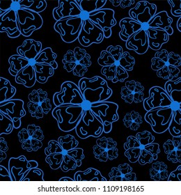 Vector seamless pattern, line art design. Cute abstract flowers, hand drawn sketch style. Perfect for wallpaper, paper, fabric, cotton, texture in vintage style