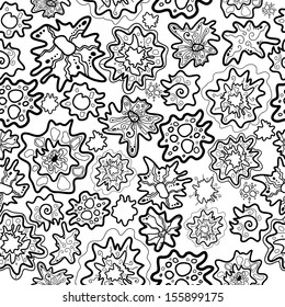 Vector seamless pattern of line art fantasy flowers