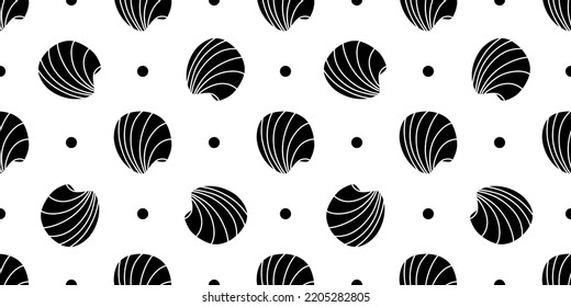 Vector seamless pattern. Line art sketch seashells. Isolated background. Decoration symbol of health calcium. Summer, sand and beach design. Repetitive ornament.
