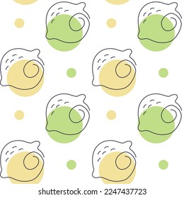Vector seamless pattern with line art citrus fruits. Lemon and lime wallpaper.