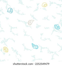 Vector seamless pattern of line art tropical sea elements, seashells. Doodles of marine life. Sea decor for scrapbook, background, decoration, wallpaper. Ocean, sea creatures. Maritime illustration