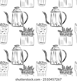 vector seamless pattern line art elements coffee shop