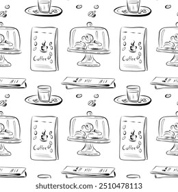 vector seamless pattern line art elements coffee shop