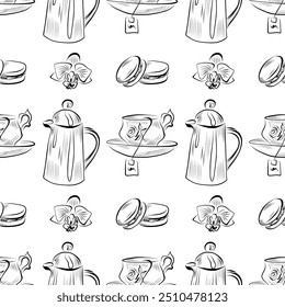 vector seamless pattern line art elements coffee shop