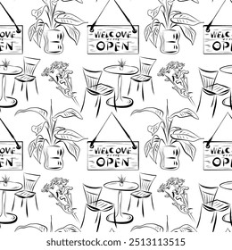 vector seamless pattern line art elements coffee shop