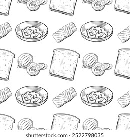 vector seamless pattern line art elements - food, cuisine