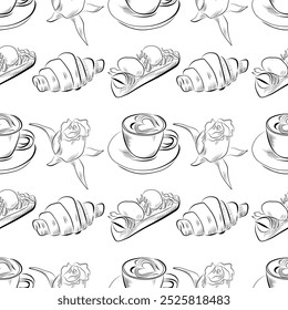 vector seamless pattern line art elements - food, cuisine