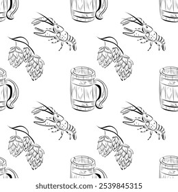 vector seamless pattern line art elements beer bar