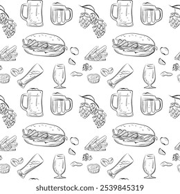 vector seamless pattern line art elements beer bar