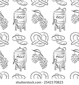 vector seamless pattern line art elements beer bar