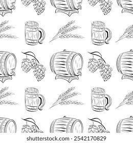 vector seamless pattern line art elements beer bar