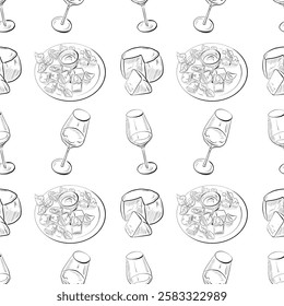 vector seamless pattern line art elements - food, cuisine
