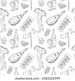 vector seamless pattern line art elements - food, cuisine