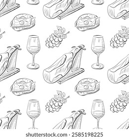 vector seamless pattern line art elements - food, cuisine