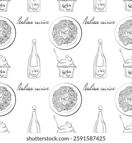 vector seamless pattern line art elements - food, cuisine