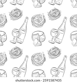 vector seamless pattern line art elements - food, cuisine