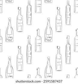 vector seamless pattern line art elements - drink, cuisine