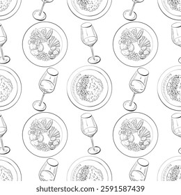 vector seamless pattern line art elements - food, cuisine